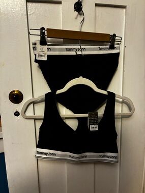 Tommy John signature Cotton Black & White Logo Band Sports Bralette & Bikini Set